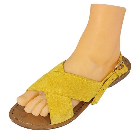 Marc Fisher MLRite Women 8.5 Flats Yellow Leather Cross-Band Ankle Strap Sandals - Picture 1 of 11